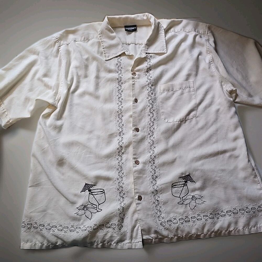 Steve And Barrys Hawaiian Shirt 2X White Margarita Embroider Short Sleeve Button